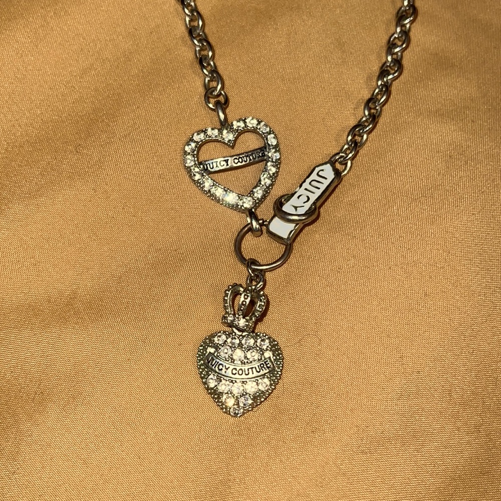Silver metal costume necklace with Juicy Couture replica logo